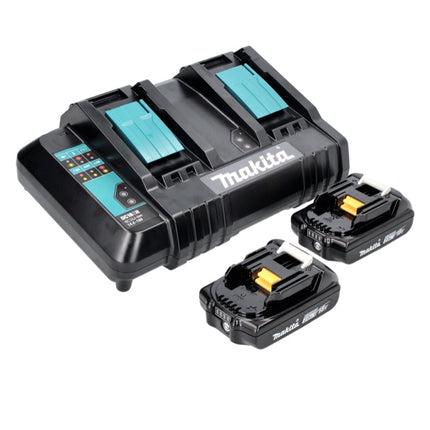 Kit di alimentazione Makita 18 V con 2x batteria BL 1820 B 2,0 Ah ( 197254-9 ) + caricabatterie doppio DC 18 SH ( 199687-4 )