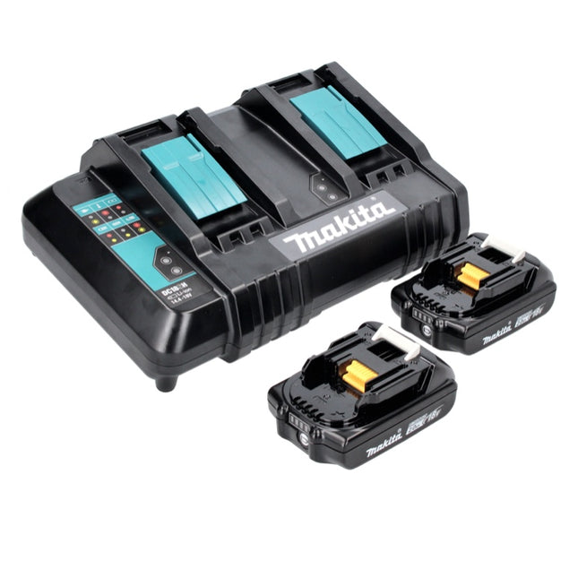 Kit di alimentazione Makita 18 V con 2x batteria BL 1820 B 2,0 Ah ( 197254-9 ) + caricabatterie doppio DC 18 SH ( 199687-4 )