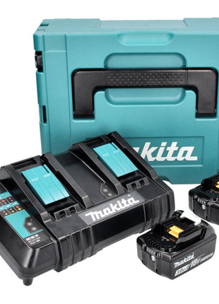 Makita Power Source Kit 18 V : 2x BL 1830 B Batteries 3,0 Ah + DC 18 SH Chargeur double + Makpac (197599-5) (199687-4)