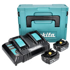 Makita Power Source Kit 18 V : 2x BL 1830 B Batteries 3,0 Ah + DC 18 SH Chargeur double + Makpac (197599-5) (199687-4)