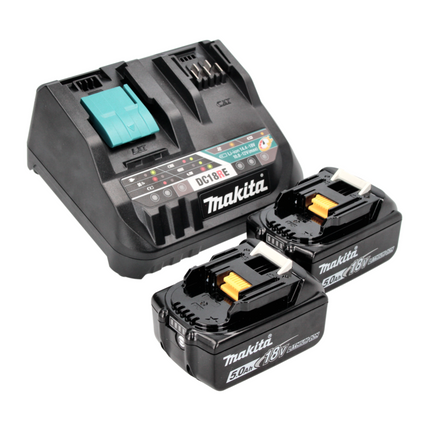 Kit di alimentazione Makita 18 V con - 2x batterie BL 1850 B 5,0 Ah (2x 197280-8) + caricatore DC 18 RE Multi-Fast (198720-9)