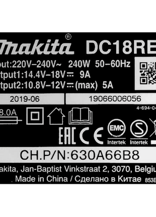 Kit de fuente de alimentación Makita de 18 V con 2 baterías BL 1850 B de 5,0 Ah (2x 197280-8) + cargador rápido múltiple DC 18 RE (198720-9)