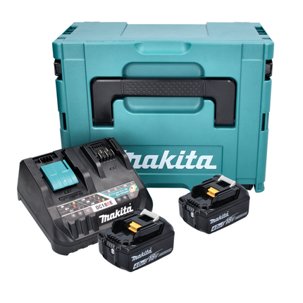 Kit alimentatore Makita 18 V con 2x batteria BL 1840 B 4,0 Ah ( 2x197265-4 ) + caricabatterie rapido DC 18 RE Multi ( 198720-9 ) + Makpac