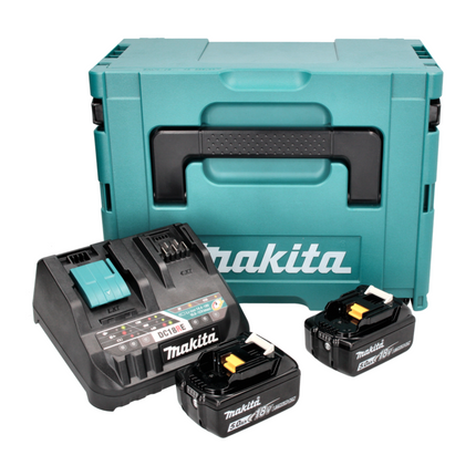 Kit alimentatore Makita 18 V con - 2x batterie BL 1850 B 5,0 Ah (2x 197280-8) + caricatore rapido multi DC 18 RE (198720-9) + Makpac