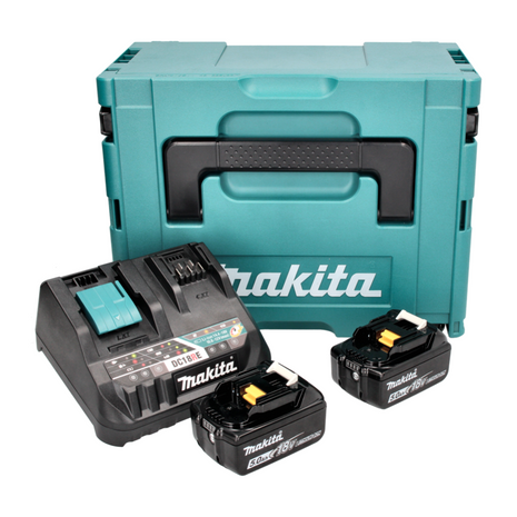 Makita Power Source Kit 18 V avec - 2x Batteries BL 1850 B 5,0 Ah (2x 197280-8) + Chargeur rapide multi DC 18 RE (198720-9) + Makpac