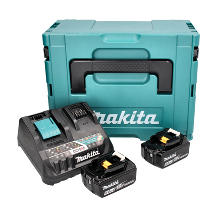 Kit alimentatore Makita 18 V con - 2x batterie BL 1860 B 6,0 Ah (2x 197422-4) + caricatore rapido multi DC 18 RE (198720-9) + Makpac