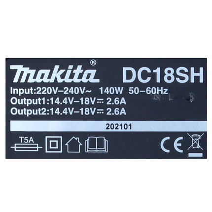 Kit di alimentazione Makita 18 V con 2x batteria BL 1850 B 5,0 Ah ( 197280-8 ) + caricabatterie doppio DC 18 SH ( 199687-4 )