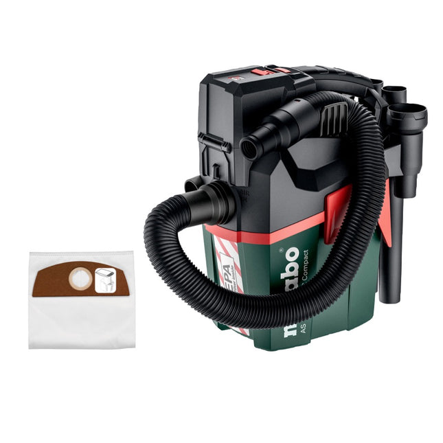 Metabo AS 18 HEPA PC Compact Akku Sauger 18 V 6 l Nass und Trocken Sauger mit Blasfunktion + 5x Filterbeutel - ohne Akku, ohne Ladegerät