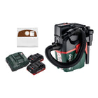 Metabo AS 18 HEPA PC Compact Akku Sauger 18 V 6 l Nass und Trocken Sauger mit Blasfunktion + 2x Akku 4,0 Ah + Ladegerät + 5x Filterbeutel