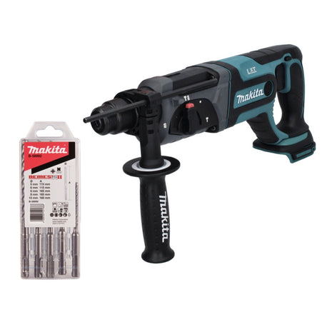 Taladro percutor inalámbrico Makita DHR 241 Z 18 V 2,0 J SDS plus + juego de taladro de 5 piezas - sin batería, sin cargador