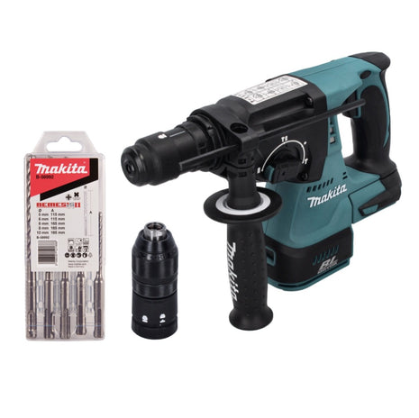 Taladro percutor inalámbrico Makita DHR 243 Z 18 V 2,0 J SDS plus sin escobillas + juego de taladro de 5 piezas - sin batería, sin cargador