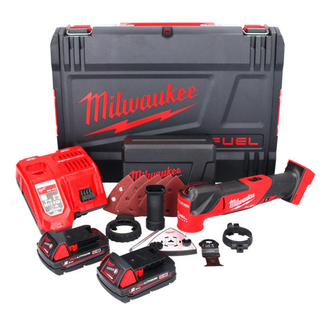 Milwaukee M18 FMT-202X FUEL Battery Multitool 18 V Brushless + 2x batterie 2,0 Ah + chargeur + 7 pcs. tools Set d'accessoires + HD Box