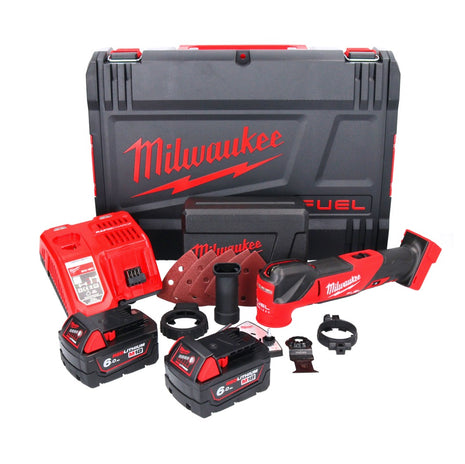 Milwaukee M18 FMT-602X FUEL Akku Multitool 18 V Brushless + 2x Akku 6,0 Ah + Ladegerät + 7 tlg. Zubehör Set + HD Box