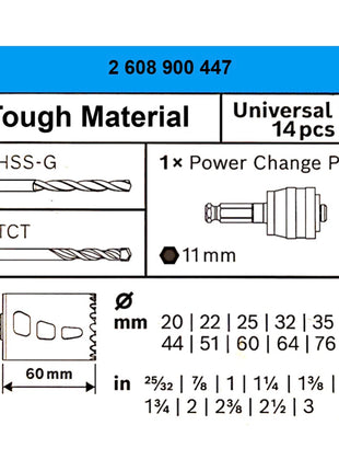 Bosch EXPERT Jeu de scies cloches pour matériaux résistants 20 - 76 mm - 14 pièces (2608900447) Carbide