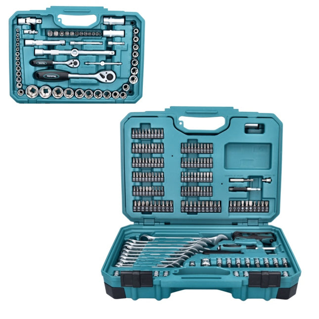 Makita Set di attrezzi da lavoro - 221 pz. in acciaio cromo vanadio ( E-10883 ) Punte / Chiavi combinate / Chiavi a bussola / Cacciavite / Cricchetto