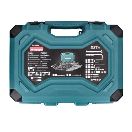 Makita Set di attrezzi da lavoro - 221 pz. in acciaio cromo vanadio ( E-10883 ) Punte / Chiavi combinate / Chiavi a bussola / Cacciavite / Cricchetto