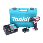 Makita HP 333 DSAP Trapano avvitatore con percussione a batteria rosa 12 V 30 Nm + 1x Batteria 2,0 Ah + Caricabatterie + Valigetta