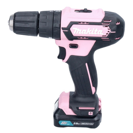 Makita HP 333 DSAP Trapano avvitatore con percussione a batteria rosa 12 V 30 Nm + 1x Batteria 2,0 Ah + Caricabatterie + Valigetta