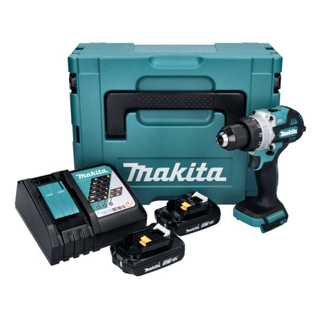 Taladro percutor inalámbrico Makita DHP 486 RAJ 18 V 130 Nm sin escobillas + 2 baterías 2,0 Ah + cargador + Makpac