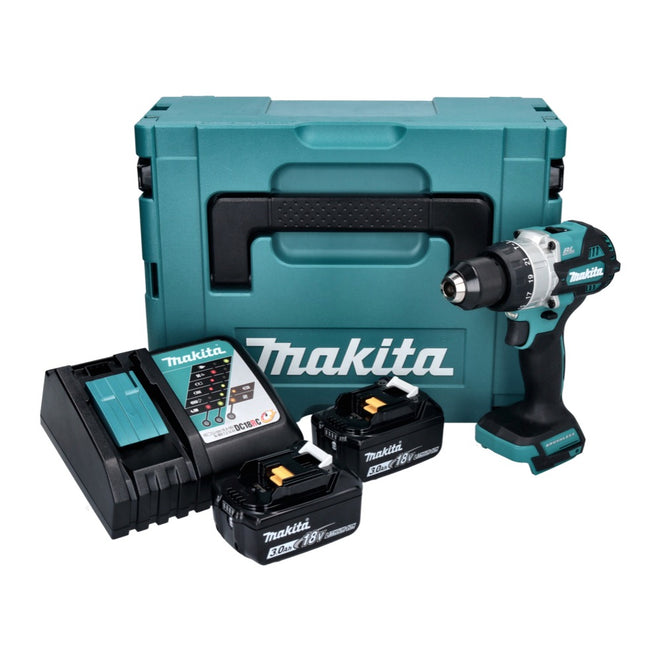 Makita DHP 486 RFJ Akku Schlagbohrschrauber 18 V 130 Nm Brushless + 2x Akku 3,0 Ah + Ladegerät + Makpac