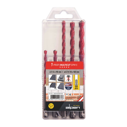 Alpen Profi Multicut SPM Set Punte multifunzione in metallo duro 5 - 10 mm, SDS plus, certificate PGM - 5 pz.
