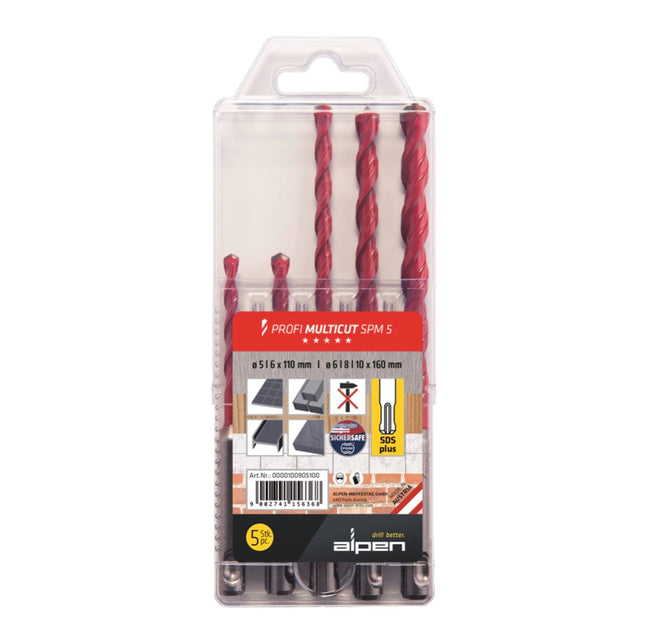 Alpen Profi Multicut SPM Set Punte multifunzione in metallo duro 5 - 10 mm, SDS plus, certificate PGM - 5 pz.