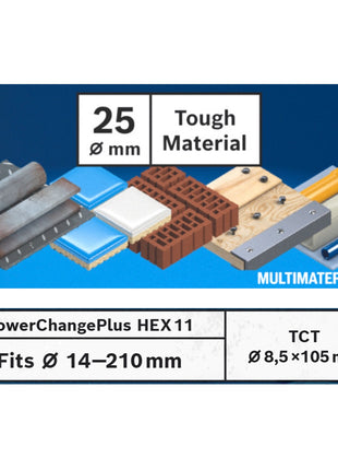 Bosch EXPERT Juego básico de sierra perforadora para materiales resistentes, 25 x 60 mm, carburo (2608900421), universal + adaptador de cambio de corriente (2608900526)