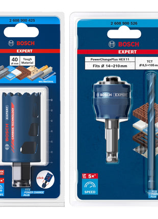 Bosch EXPERT Tough Material Lochsägen Starter Set 40 x 60 mm Carbide ( 2608900425 ) Universal + Power Change Adapter ( 2608900526 )