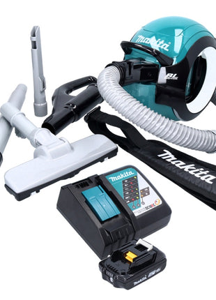 Aspirador de batería Makita DCL 501 RA1 18 V sin escobillas + 1x batería 2,0 Ah + cargador + accesorios