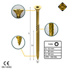 FORTE Tools Universal Holzschraube 5,0 x 80 mm T25 200 Stk. ( 000051399489 ) gelb verzinkt Torx Senkkopf Teilgewinde