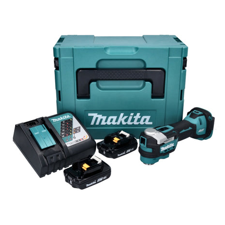 Utensile multifunzione a batteria Makita DTM 52 RAJ 18 V Starlock Max Brushless + 2x batteria ricaricabile 2,0 Ah + caricabatterie + Makpac