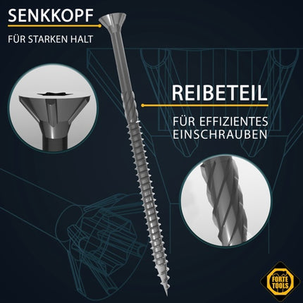 FORTE Tools Universal Holzschraube 5,0 x 70 mm T25 400 Stk. ( 2x 000040113883 ) silber verzinkt Torx Senkkopf Teilgewinde