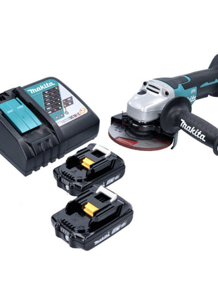 Amoladora angular a batería Makita DGA 515 RA 18 V 125 mm sin escobillas + 2x baterías 2,0 Ah + cargador