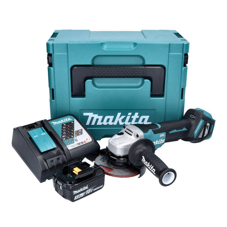 Amoladora angular a batería Makita DGA 515 RF1J 18 V 125 mm sin escobillas + 1x batería 3,0 Ah + cargador + Makpac