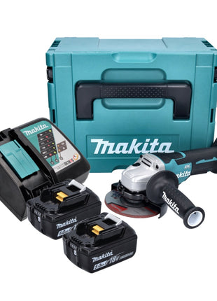 Amoladora angular a batería Makita DGA 515 RTJ 18 V 125 mm sin escobillas + 2x baterías 5,0 Ah + cargador + Makpac