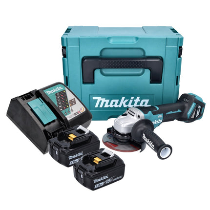 Makita DGA 515 RTJ Akku Winkelschleifer 18 V 125 mm Brushless + 2x Akku 5,0 Ah + Ladegerät + Makpac