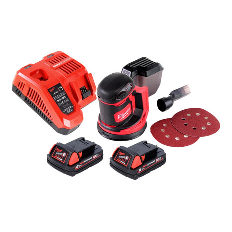 Milwaukee M18 BOS125-201 FC Ponceuse excentrique sans fil 125mm 18V + 2x Batteries 2,0Ah + Chargeur