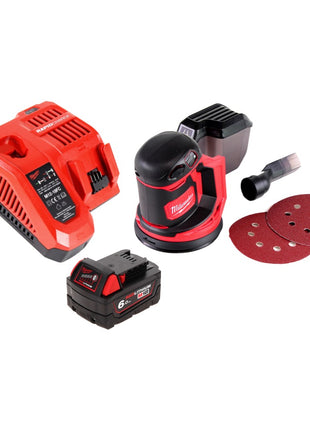 Lijadora excéntrica a batería Milwaukee M18 BOS125-601 FC 18 V 125 mm + 1x batería 6,0 Ah + cargador