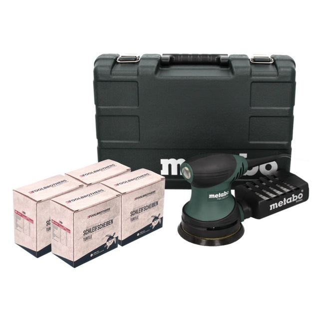 Metabo FSX 200 Intec levigatrice rotorbitale 240 W 125 mm + 4x Toolbrothers TURTLE set di levigatura + valigetta