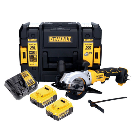 Sega circolare a batteria DeWalt DCS 571 M2 18 V 115 mm brushless + 2x batteria 4,0 Ah + caricabatterie + TSTAK