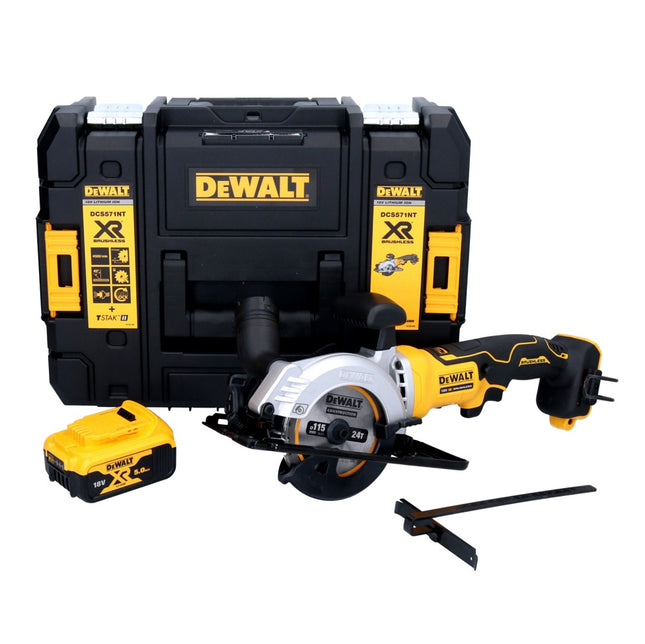 Sega circolare a batteria DeWalt DCS 571 18 V 115 mm senza spazzole + 1x batteria 5,0 Ah + TSTAK - senza caricabatterie