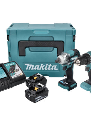 Makita DLX 2452 TJ akumulatorowy zestaw combo samochodowy DTW 300 akumulatorowy klucz udarowy + DDF 485 akumulatorowa wiertarko-wkrętarka + 2x akumulator 5.0 Ah + ładowarka + Makpac