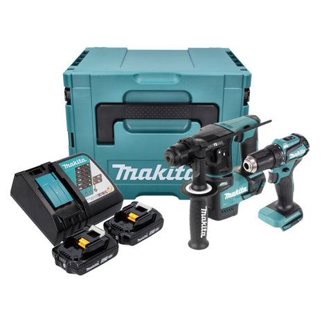 Makita DLX 2454 AJ Akku Kombo Kit Schreinerei DDF 483 Akku Bohrschrauber + DHR 171 Akku Bohrhammer + 2x Akku 2,0 Ah + Ladegerät + Makpac