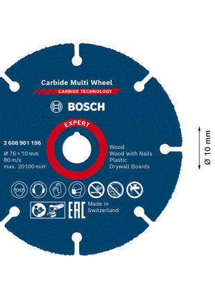 Disco de corte Bosch EXPERT Carbide Multi Wheel 76 x 10 mm 1 pieza (2608901196) Tecnología de carburo