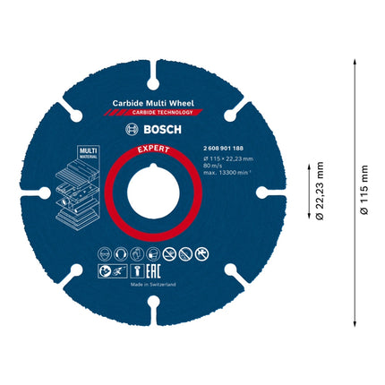 Bosch EXPERT Carbide Multi Wheel Disco da taglio 115 x 22,23 mm - 1 pz. ( 2608901188 ) Carbide Technology