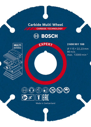 Bosch EXPERT Carbide Multi Wheel Disque à tronçonner 115 x 22,23 mm - 1 pièce ( 2608901188 )