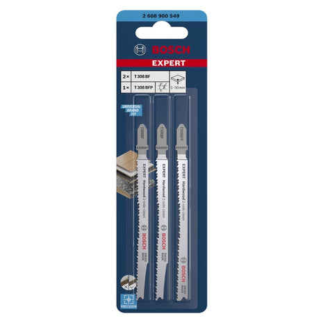 Bosch EXPERT Hardwood 2 side clean Set de lames de scie sauteuse : T 308 BF / BFP, 117 mm, Bi-métal, 3 pcs. (2608900549)