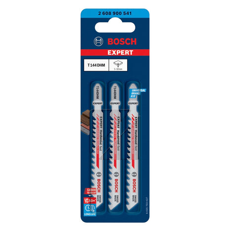 Bosch Expert T 144 DHM Set di lame per seghetti alternativi veloci per legno duro 3 pezzi ( 2608900541 ) Tecnologia del metallo duro