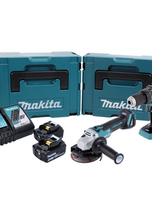 Makita DLX 2126 TJ1 Akku Combo Kit DGA 504 Akku Winkelschleifer + DHP 480 Akku Schlagbohrschrauber + 2x Akku 5,0 Ah + Ladegerät + 2x Makpac