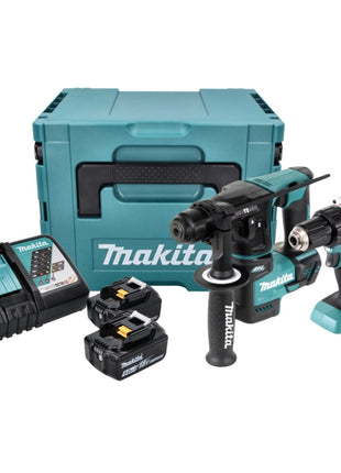 Kit combinado de batería Makita DLX 2271 TJ Taladro a batería DDF 484 + taladro percutor a batería DHR 171 + 2x batería 5.0 Ah + cargador + Makpac